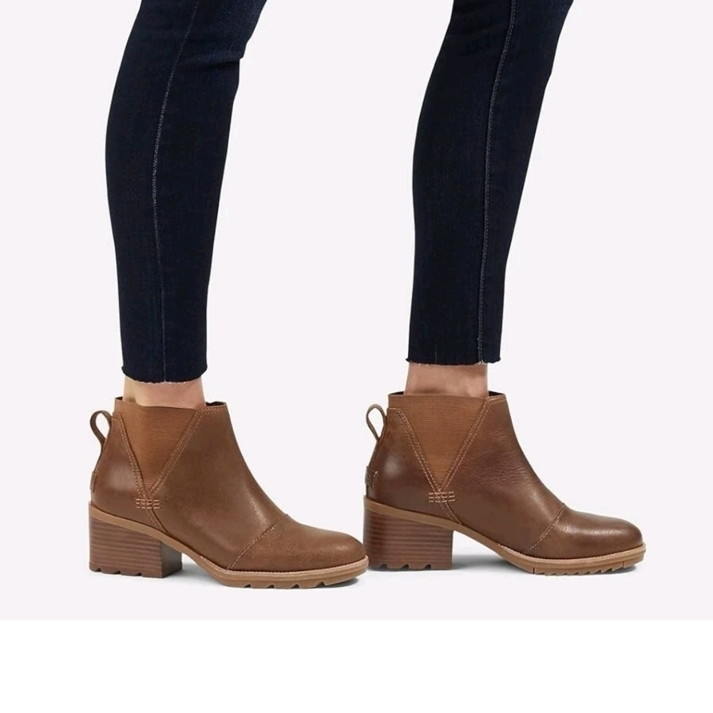 Sorel Women Cate Chelsea Brown Leather Ankle Tractor Platform Boots Shoes Sz 9
